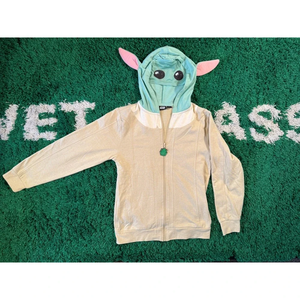 Star Wars Grogu Zip Hoodie Kids XL Tan Green Excellent Baby Yoda Mandalorian